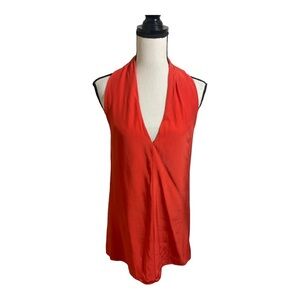 Drew womens silk V front neck button tie ope. Back orange blouse size Small